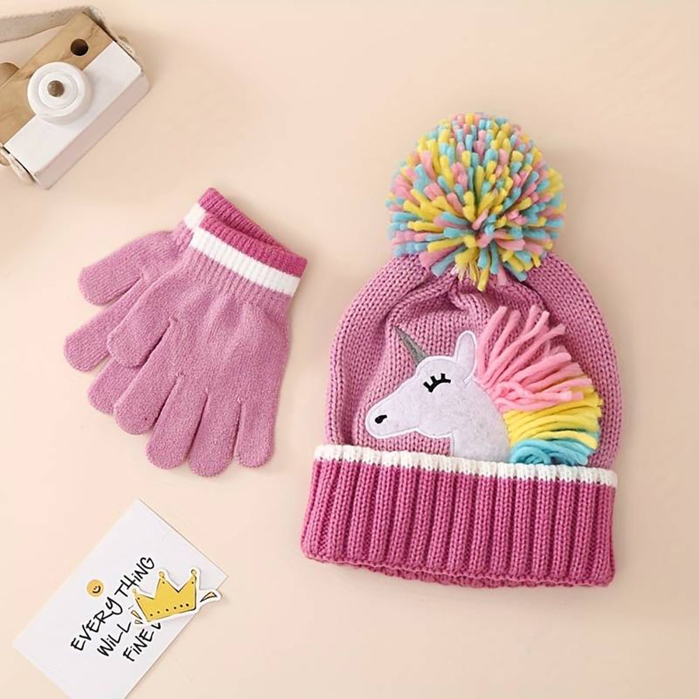 Muave Frill Unicorn Winter Cap Beanie & matching Gloves, 2 pcs set, 3yrs- 8yrs - Little Surprise BoxMuave Frill Unicorn Winter Cap Beanie & matching Gloves, 2 pcs set, 3yrs- 8yrs
