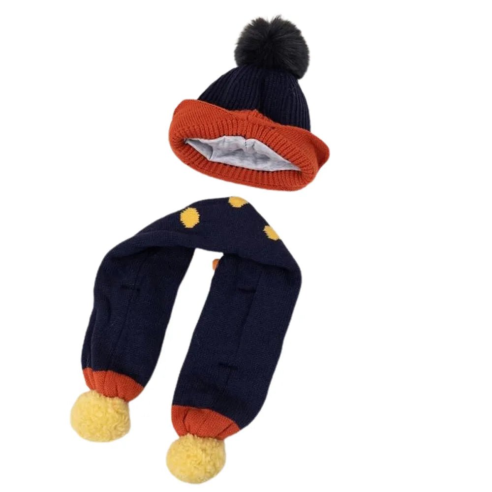 Navy Blue Naughty Monster Kids Winter Cap & Neck Muffler Set - Little Surprise BoxNavy Blue Naughty Monster Kids Winter Cap & Neck Muffler Set