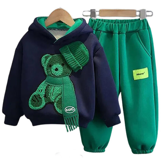 Navy & Green Muffler Teddy 2 piece Track Suit set for Kids - Little Surprise BoxNavy & Green Muffler Teddy 2 piece Track Suit set for Kids