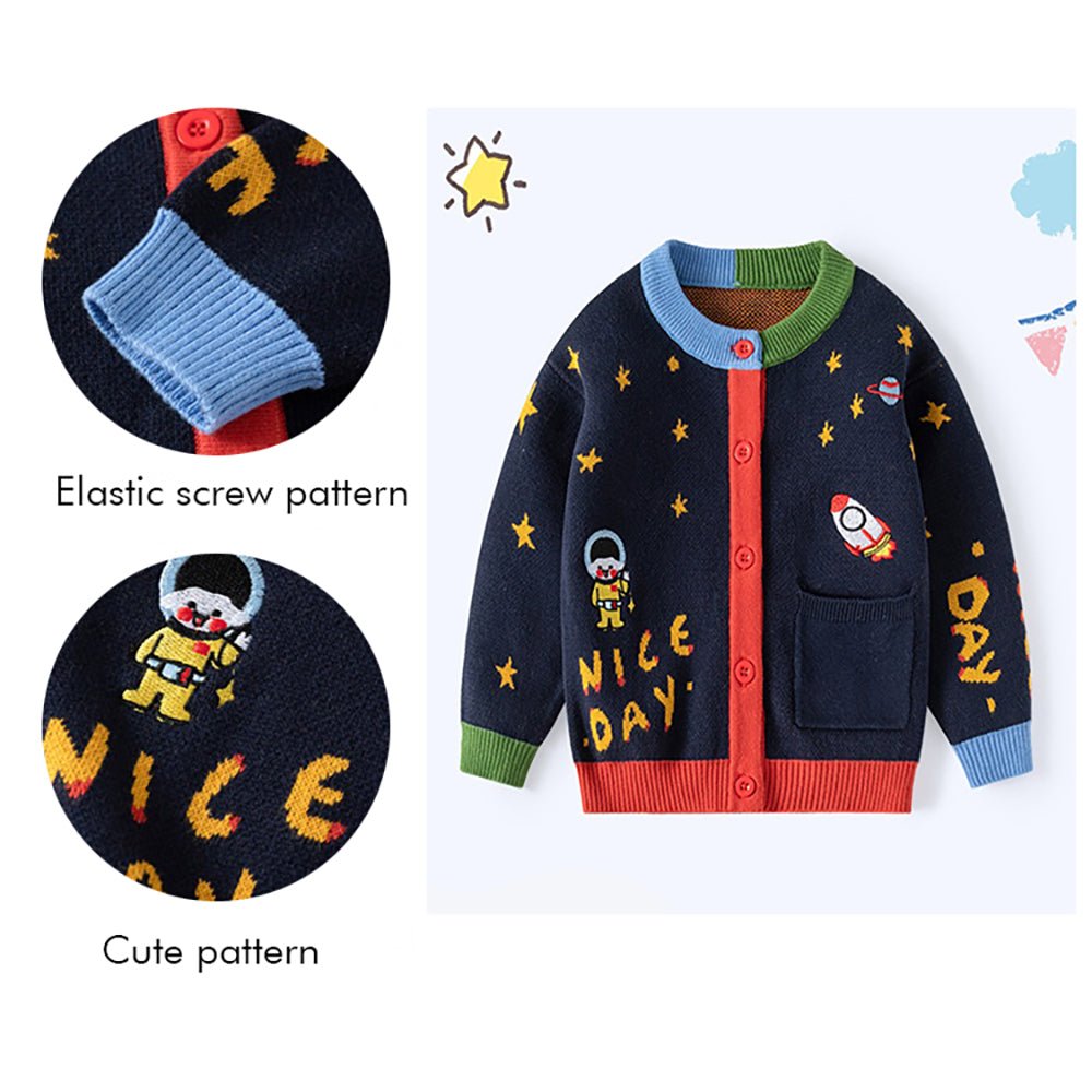 Navy Multi Space Rocket Cardigan/Warmer/Sweater for Toddlers & Kids - Little Surprise BoxNavy Multi Space Rocket Cardigan/Warmer/Sweater for Toddlers & Kids