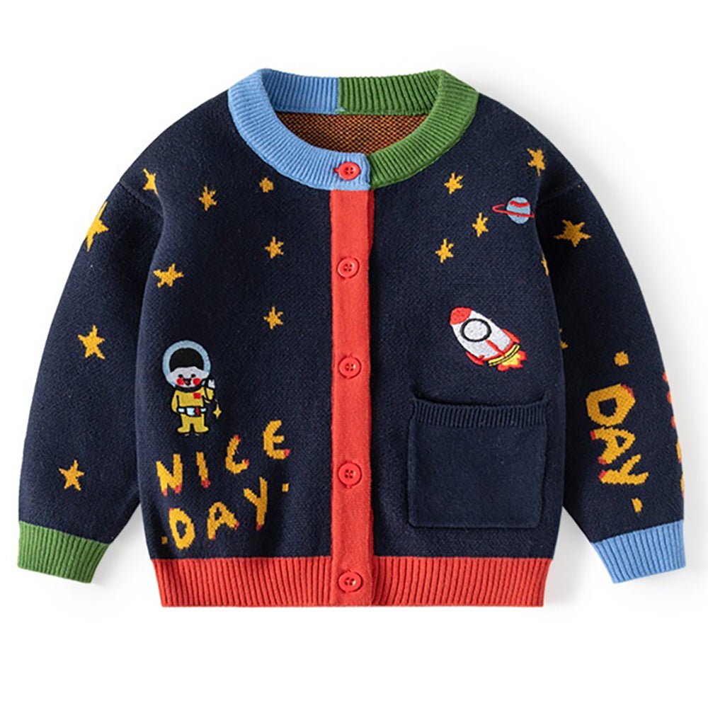 Navy Multi Space Rocket Cardigan/Warmer/Sweater for Toddlers & Kids - Little Surprise BoxNavy Multi Space Rocket Cardigan/Warmer/Sweater for Toddlers & Kids