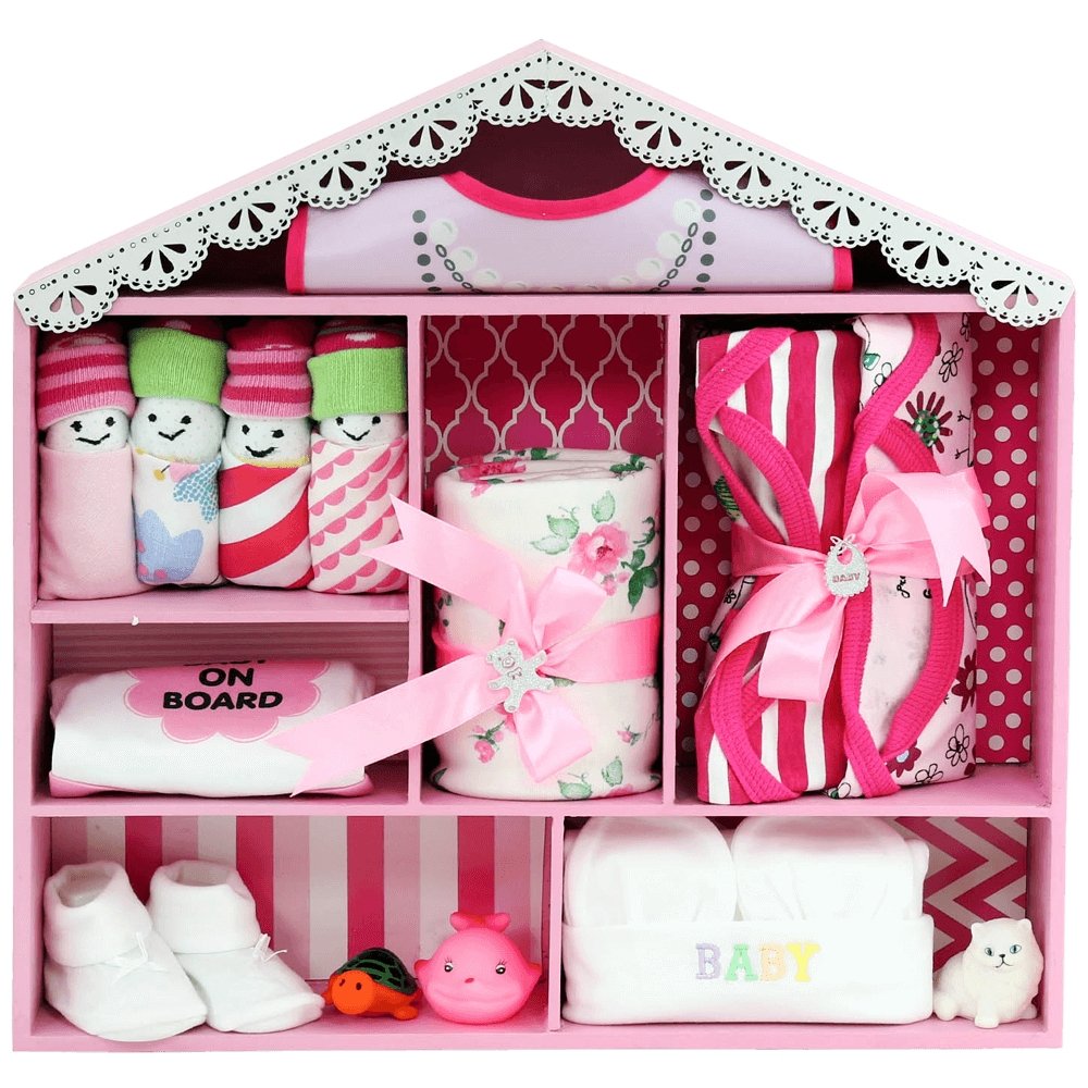 Newborn Baby Girl Wooden Dollhouse Gift Hamper (0-12 months) - Little Surprise BoxNewborn Baby Girl Wooden Dollhouse Gift Hamper (0-12 months)