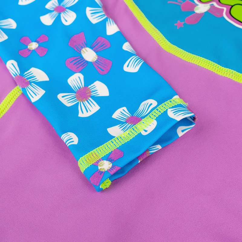 One piece FullLength Kids Swimwear Purple & Blue Floral Print, UPF 50+ with Cap - Little Surprise BoxOne piece FullLength Kids Swimwear Purple & Blue Floral Print, UPF 50+ with Cap