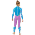 One piece FullLength Kids Swimwear Purple & Blue Floral Print, UPF 50+ with Cap - Little Surprise BoxOne piece FullLength Kids Swimwear Purple & Blue Floral Print, UPF 50+ with Cap