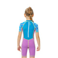 One piece Knee Length Kids Swimwear Purple & Blue Floral Print, UPF 50+ with Cap - Little Surprise BoxOne piece Knee Length Kids Swimwear Purple & Blue Floral Print, UPF 50+ with Cap