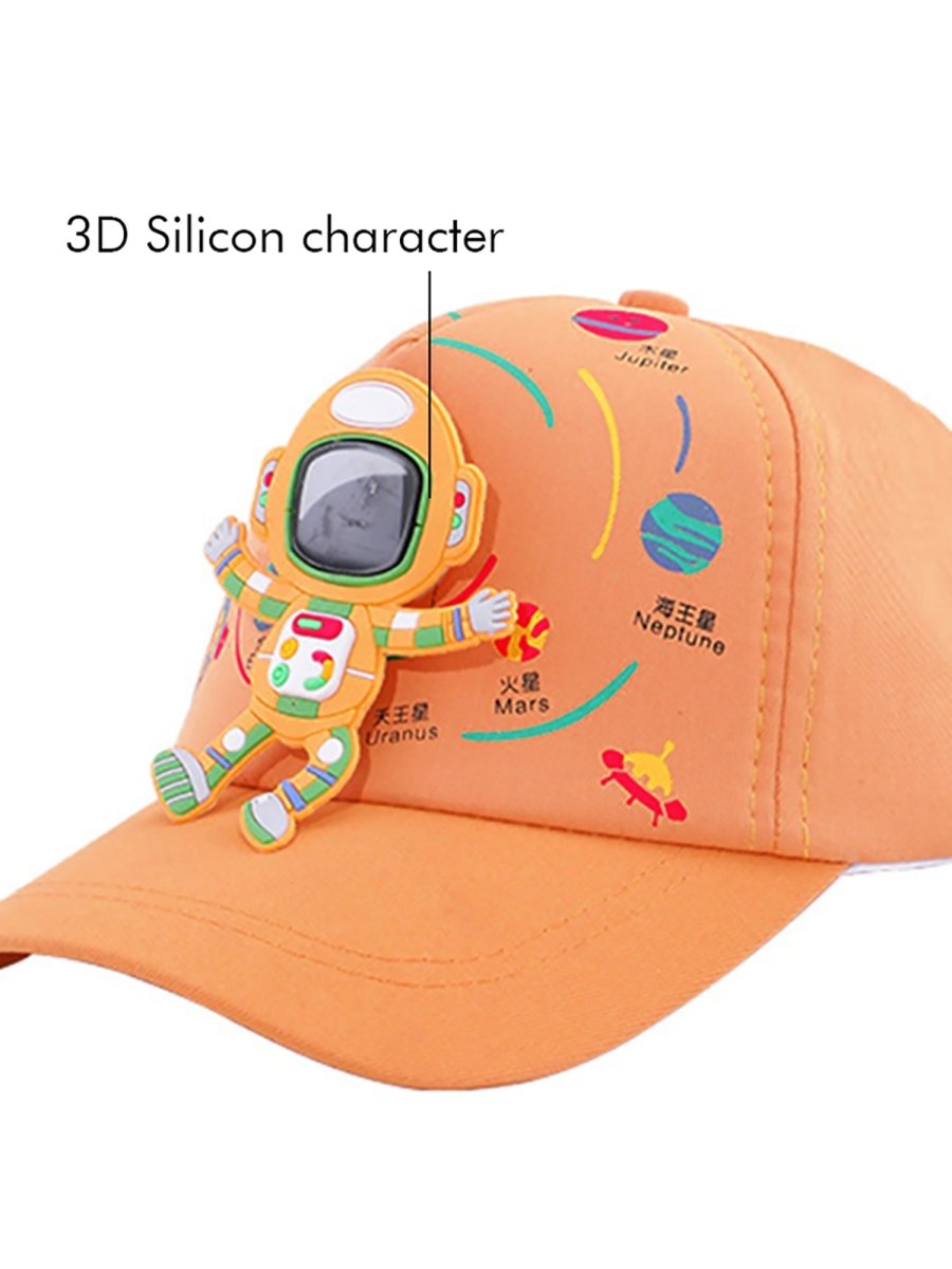 Orange 3d Floating Astro Casual Cap for Kids - Little Surprise BoxOrange 3d Floating Astro Casual Cap for Kids