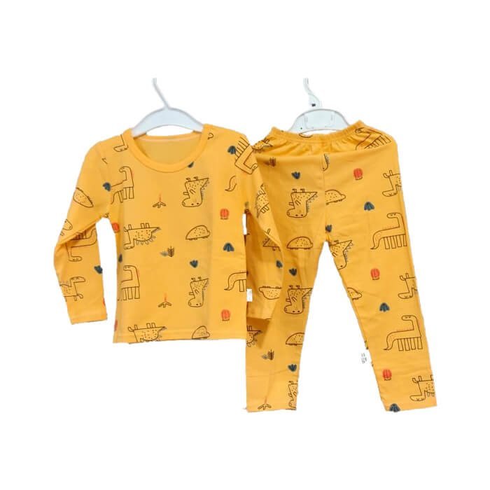 Orange Dino Full sleeves tops & pants set Unisex Kids Wear - Little Surprise BoxOrange Dino Full sleeves tops & pants set Unisex Kids Wear