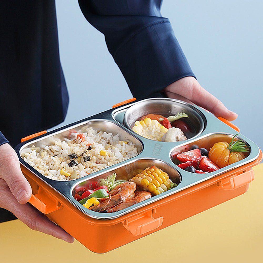 Orange Transparent Lid Double Lock Stainless Steel Lunch /Tiffin Box for Kids. - Little Surprise BoxOrange Transparent Lid Double Lock Stainless Steel Lunch /Tiffin Box for Kids.