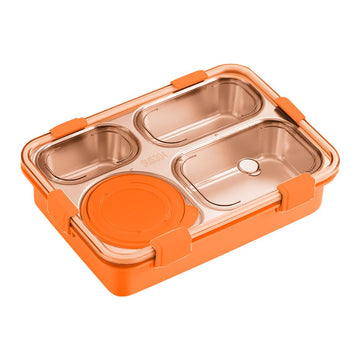 Orange Transparent Lid Double Lock Stainless Steel Lunch /Tiffin Box for Kids. - Little Surprise BoxOrange Transparent Lid Double Lock Stainless Steel Lunch /Tiffin Box for Kids.
