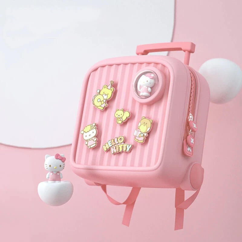 Pastel Pink Kitty Globe Movable Trinkets Fashion Backpack - Little Surprise BoxPastel Pink Kitty Globe Movable Trinkets Fashion Backpack