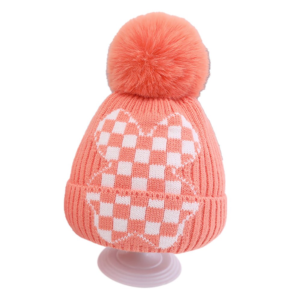 Peach Checkered Winter Cap Beanie & matching Neck Muffler 2pcs Set - Little Surprise BoxPeach Checkered Winter Cap Beanie & matching Neck Muffler 2pcs Set