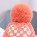 Peach Checkered Winter Cap Beanie & matching Neck Muffler 2pcs Set - Little Surprise BoxPeach Checkered Winter Cap Beanie & matching Neck Muffler 2pcs Set