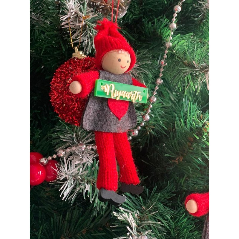 Personalised Grey Poncho Wooden Doll - Boy Tree Ornament - Little Surprise BoxPersonalised Grey Poncho Wooden Doll - Boy Tree Ornament