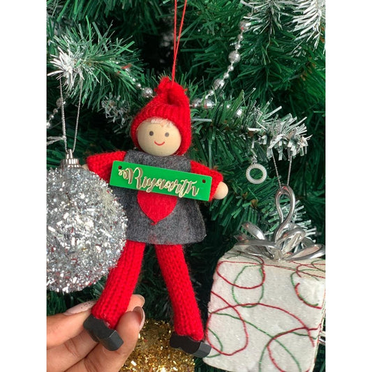 Personalised Grey Poncho Wooden Doll - Boy Tree Ornament - Little Surprise BoxPersonalised Grey Poncho Wooden Doll - Boy Tree Ornament