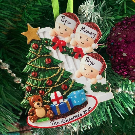 Personalized Wooden Family Tree Ornament (Family of 3) - Little Surprise BoxPersonalized Wooden Family Tree Ornament (Family of 3)