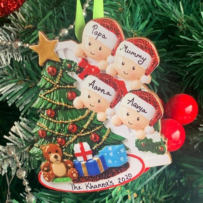 Personalized Wooden Family Tree Ornament (Family of 4) - Little Surprise BoxPersonalized Wooden Family Tree Ornament (Family of 4)