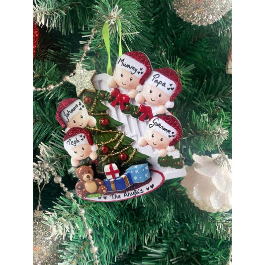Personalized Wooden Family Tree Ornament (Family of 5) - Little Surprise BoxPersonalized Wooden Family Tree Ornament (Family of 5)