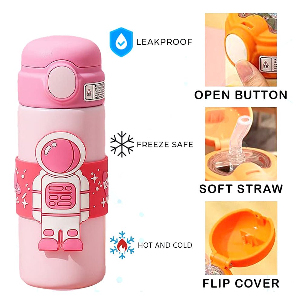 Pink Band Astronaut, Stainless Steel Kids Water Bottle, 500 ml - Little Surprise BoxPink Band Astronaut, Stainless Steel Kids Water Bottle, 500 ml