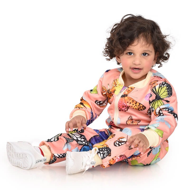 Pink Butterfly Kids Zipper Jacket and Track Pant set - Little Surprise BoxPink Butterfly Kids Zipper Jacket and Track Pant set