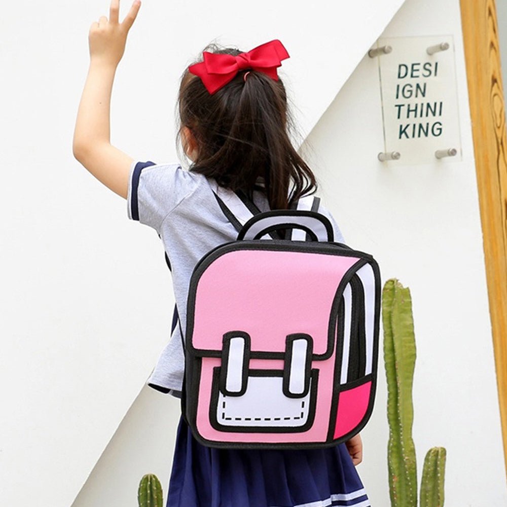 Pink Canvas Illustration theme Backpack for Kids & Adults - Little Surprise BoxPink Canvas Illustration theme Backpack for Kids & Adults