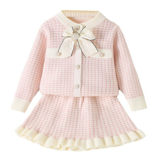 Pink & Cream Big Bow , 2 pc Top & Skirt set for Toddlers and Kids - Little Surprise BoxPink & Cream Big Bow , 2 pc Top & Skirt set for Toddlers and Kids