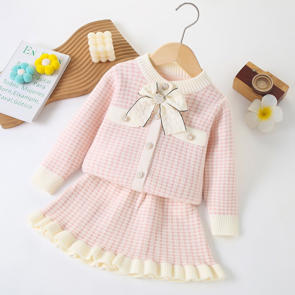 Pink & Cream Big Bow , 2 pc Top & Skirt set for Toddlers and Kids - Little Surprise BoxPink & Cream Big Bow , 2 pc Top & Skirt set for Toddlers and Kids