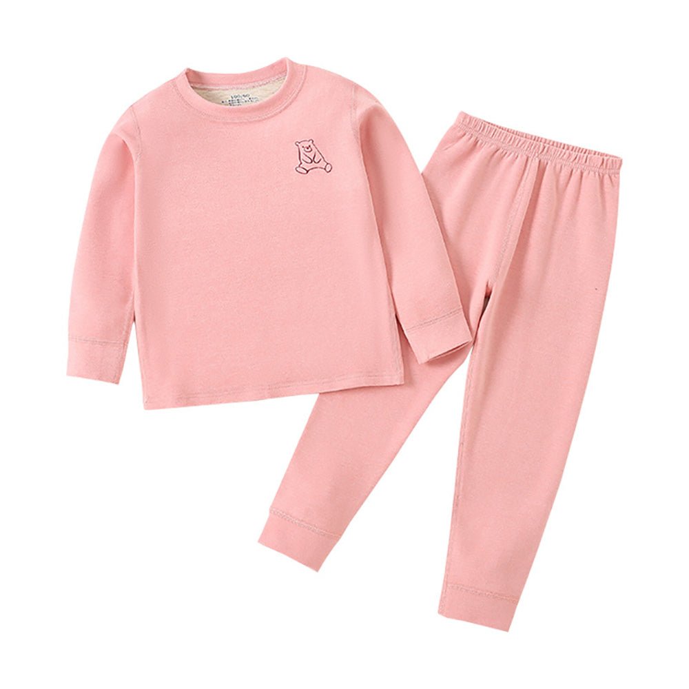 Pink Crewneck Teddy Upper & Lower Body Thermal Winter Warmers For Kids-Set Of 2 Pcs  - Little Surprise BoxPink Crewneck Teddy Upper & Lower Body Thermal Winter Warmers For Kids-Set Of 2 Pcs 