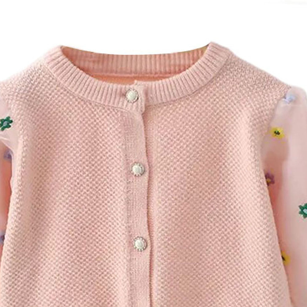 Pink Floral Puff Style Stylish Warmer Cardigan & Christmas Sweater for toddlers & Kids - Little Surprise BoxPink Floral Puff Style Stylish Warmer Cardigan & Christmas Sweater for toddlers & Kids