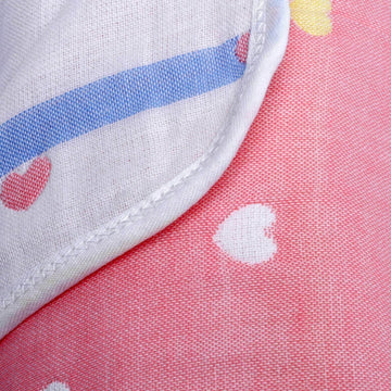 Pink Hearts Designed Organic Muslin Blanket, Bib and Napkin Matching Set - Little Surprise BoxPink Hearts Designed Organic Muslin Blanket, Bib and Napkin Matching Set