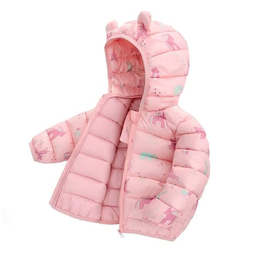 Pink Hoodie Style Dino theme Winter Jacket/ Warmer for Toddlers & Kids - Little Surprise BoxPink Hoodie Style Dino theme Winter Jacket/ Warmer for Toddlers & Kids