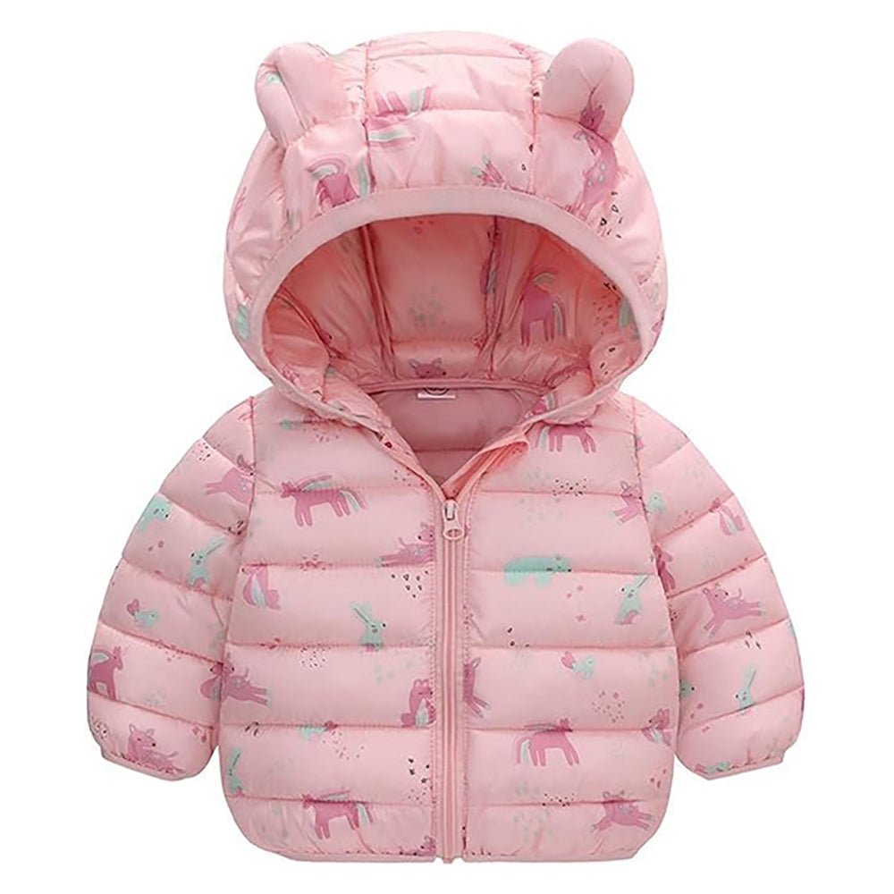Pink Hoodie Style Dino theme Winter Jacket/ Warmer for Toddlers & Kids - Little Surprise BoxPink Hoodie Style Dino theme Winter Jacket/ Warmer for Toddlers & Kids