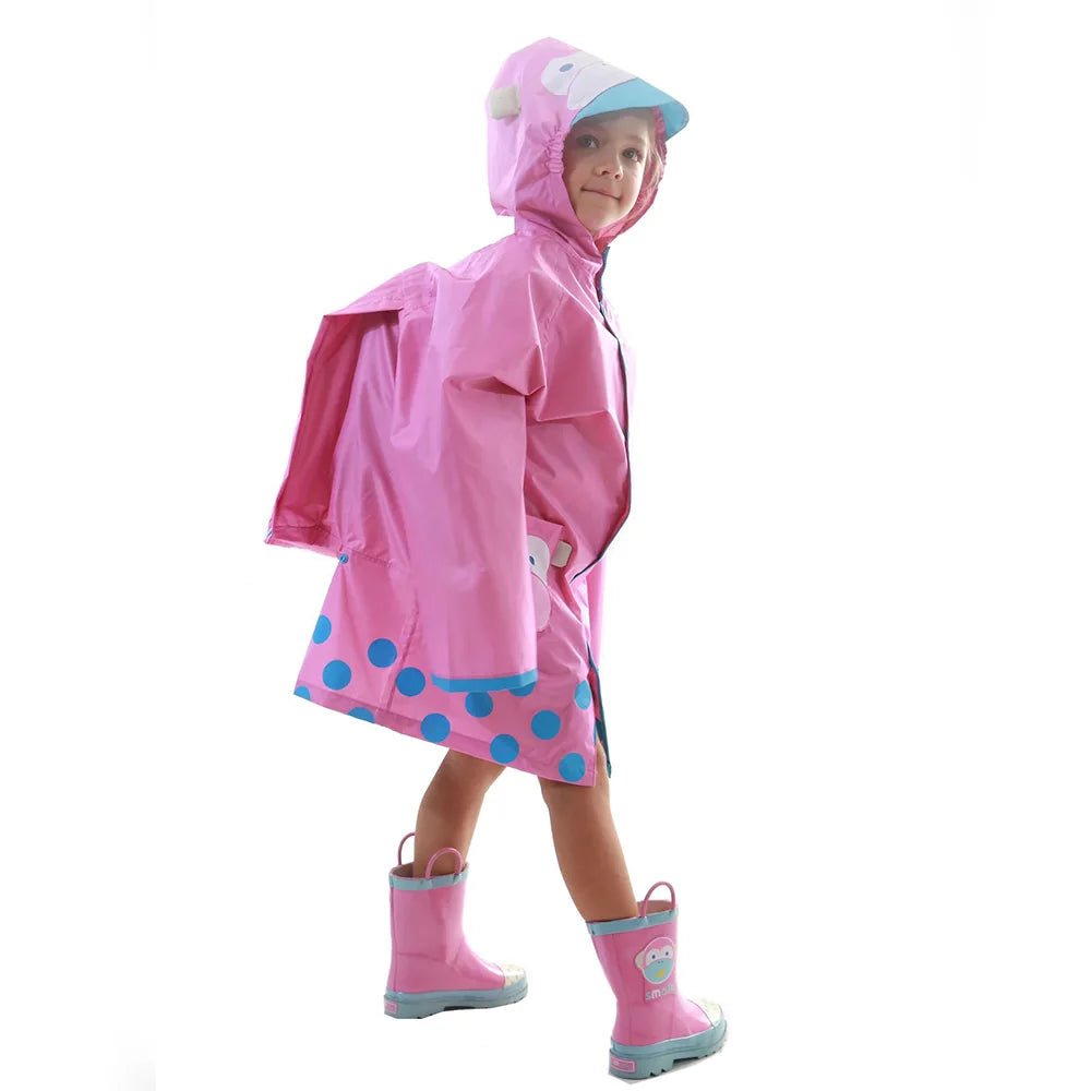 Pink Monkey Raincoat & Rain Gumboots, Matching 2 pcs Set for Kid - Little Surprise BoxPink Monkey Raincoat & Rain Gumboots, Matching 2 pcs Set for Kid