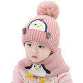 Pink Penguin Woven Stretchable Woolen Winter Cap For Kids With Matching Neck Muffler Set (3-10Yrs) - Little Surprise BoxPink Penguin Woven Stretchable Woolen Winter Cap For Kids With Matching Neck Muffler Set (3-10Yrs)