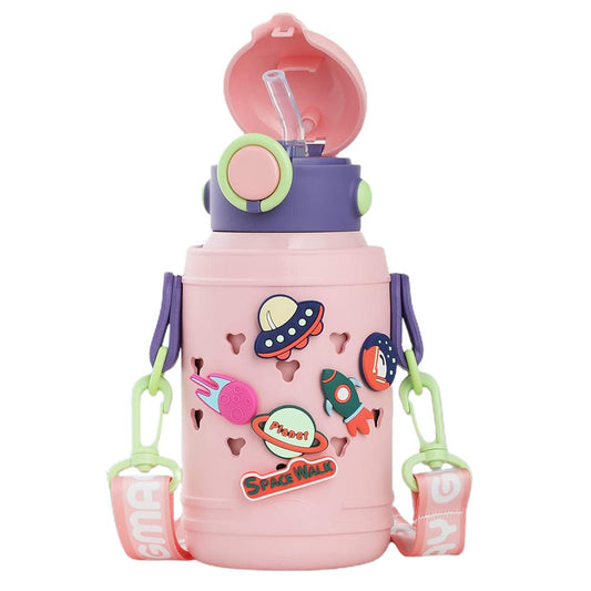 Pink Planet Fun Toy Trinkets theme temperature control Insulated Vacuum Flask Kids Stainless Steel Water Bottle with silicone cover and Thick Strap - Little Surprise BoxPink Planet Fun Toy Trinkets theme temperature control Insulated Vacuum Flask Kids Stainless Steel Water Bottle with silicone cover and Thick Strap