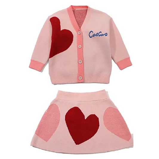 Pink & Red Heart , 2 pc Top & Skirt set for Toddlers and Kids - Little Surprise BoxPink & Red Heart , 2 pc Top & Skirt set for Toddlers and Kids