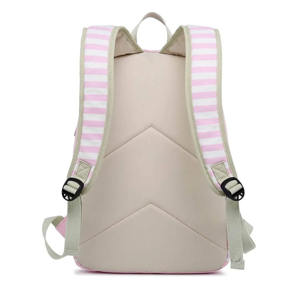 Pink stripes 3 pcs Matching Backpack with Lunch Bag & Stationery Pouch, Pink - Little Surprise BoxPink stripes 3 pcs Matching Backpack with Lunch Bag & Stationery Pouch, Pink