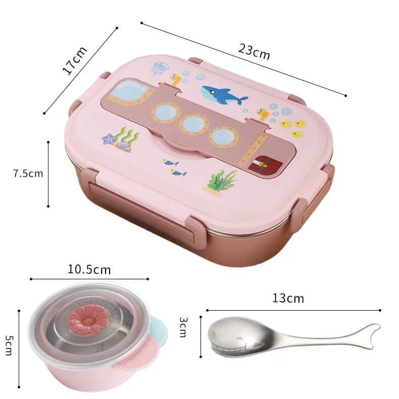 Pink Submarine Theme Compartment Steel Tiffin Lunch Box for Boys and Girls - Little Surprise BoxPink Submarine Theme Compartment Steel Tiffin Lunch Box for Boys and Girls