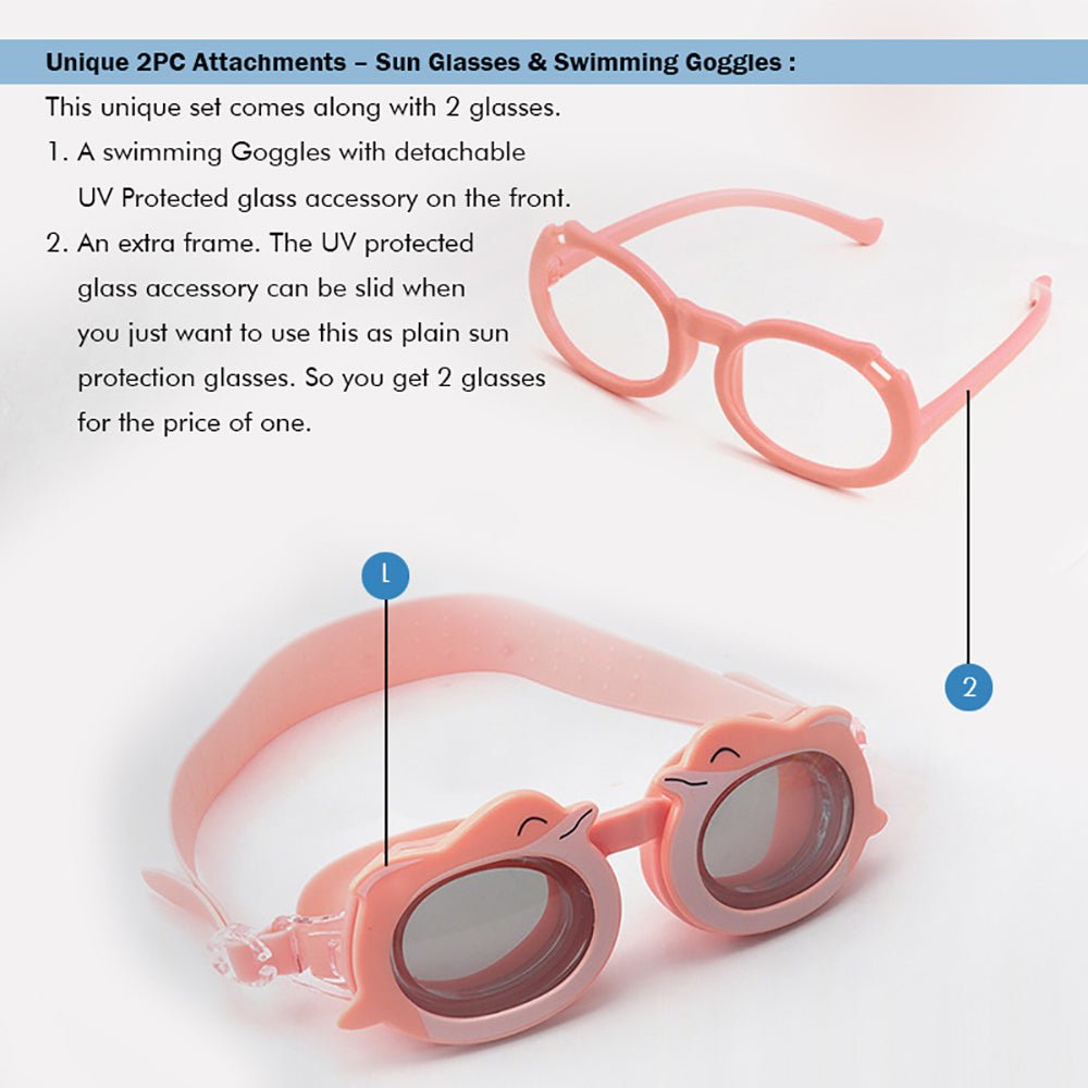 Pink Whale Dual Glass Frame Sun protection & Swimming Goggles for Kids, UV protected and Anti Fog - Little Surprise BoxPink Whale Dual Glass Frame Sun protection & Swimming Goggles for Kids, UV protected and Anti Fog