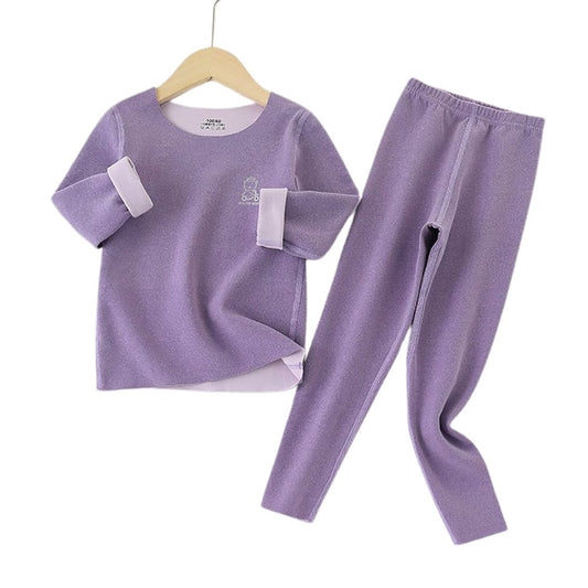 Purple Round Neck Upper & Lower Body Thermal Winter Warmers For Kids-Set Of 2 Pcs  - Little Surprise BoxPurple Round Neck Upper & Lower Body Thermal Winter Warmers For Kids-Set Of 2 Pcs 