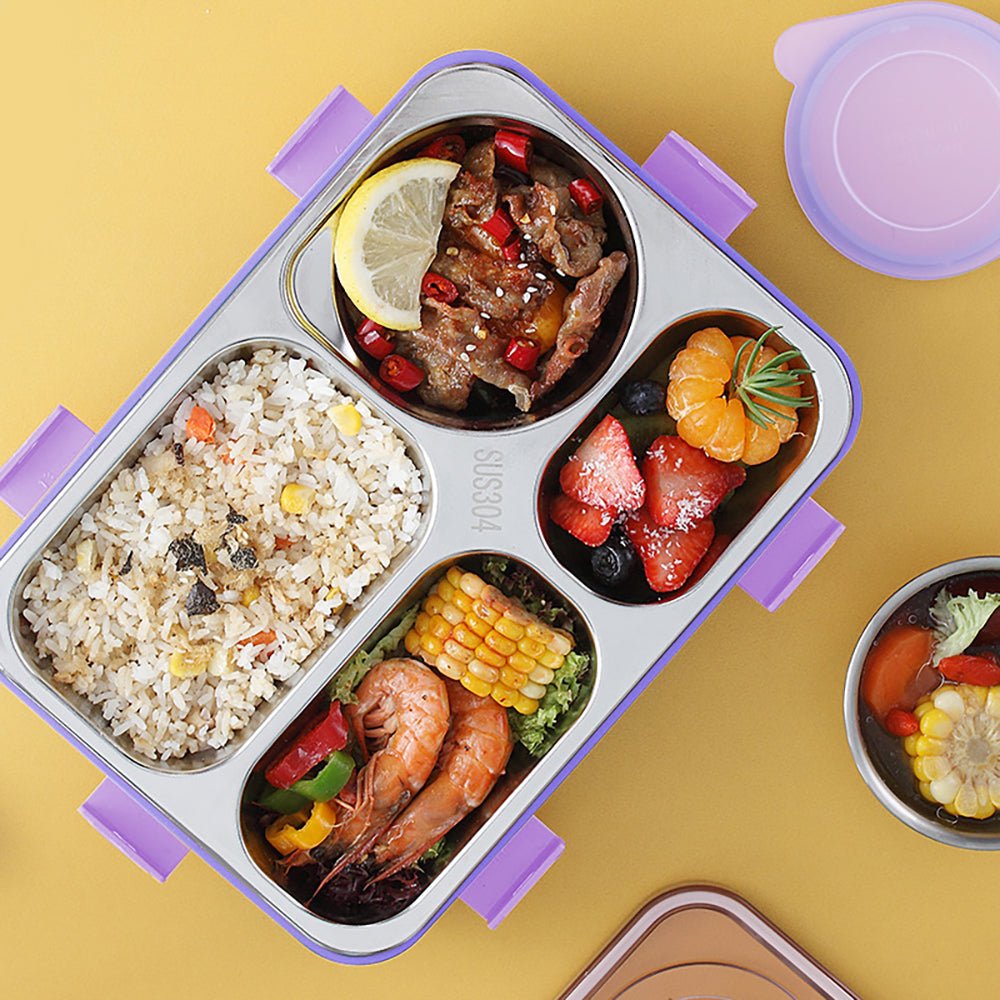 Purple Transparent Lid Double Lock Stainless Steel Lunch /Tiffin Box for Kids. - Little Surprise BoxPurple Transparent Lid Double Lock Stainless Steel Lunch /Tiffin Box for Kids.