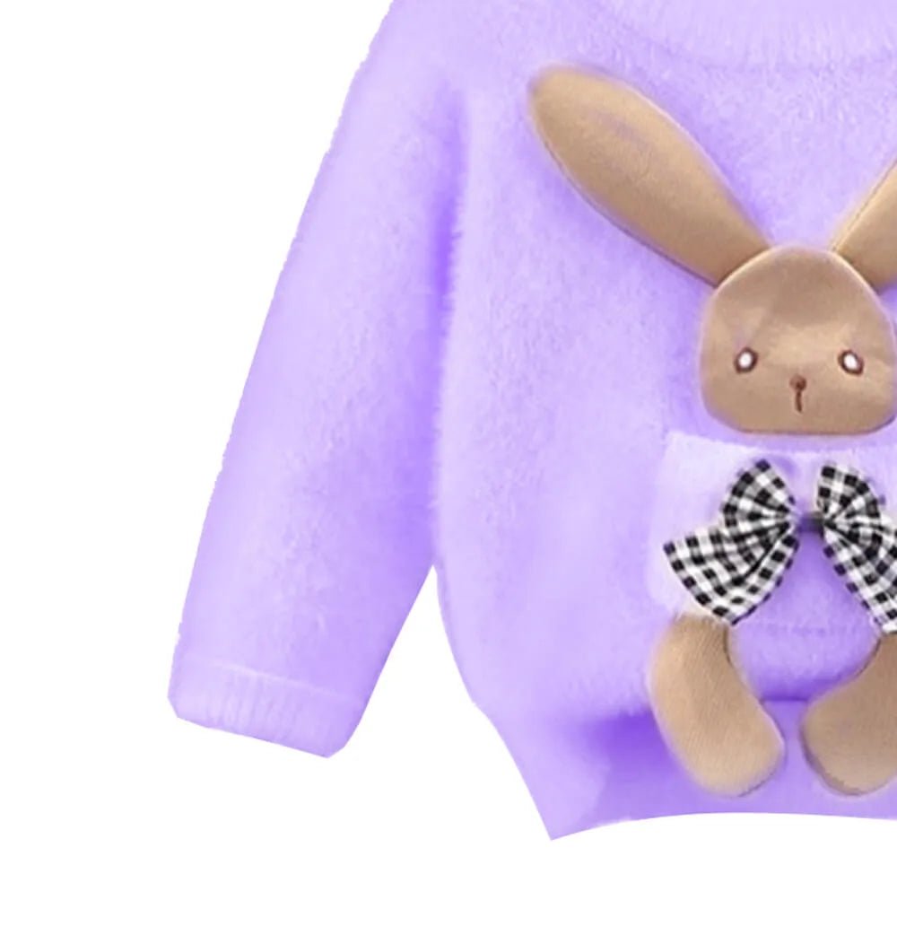 Purple with 3d Bunny Kids Cardigan Sweater, Round Neck - Little Surprise BoxPurple with 3d Bunny Kids Cardigan Sweater, Round Neck