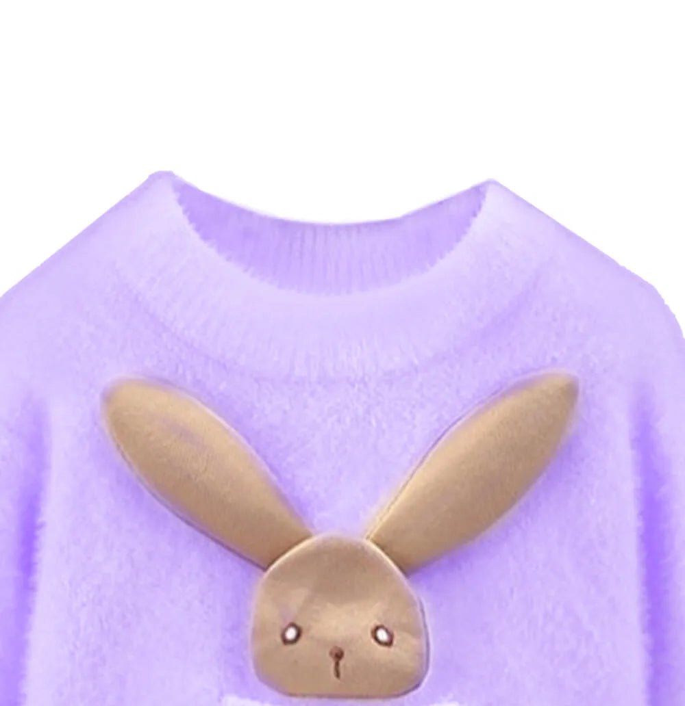 Purple with 3d Bunny Kids Cardigan Sweater, Round Neck - Little Surprise BoxPurple with 3d Bunny Kids Cardigan Sweater, Round Neck