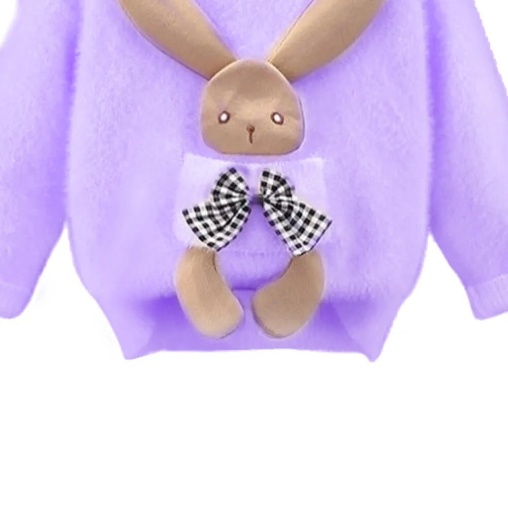 Purple with 3d Bunny Kids Cardigan Sweater, Round Neck - Little Surprise BoxPurple with 3d Bunny Kids Cardigan Sweater, Round Neck
