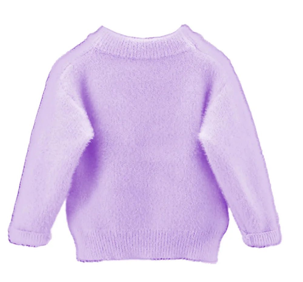 Purple with 3d Bunny Kids Cardigan Sweater, Round Neck - Little Surprise BoxPurple with 3d Bunny Kids Cardigan Sweater, Round Neck