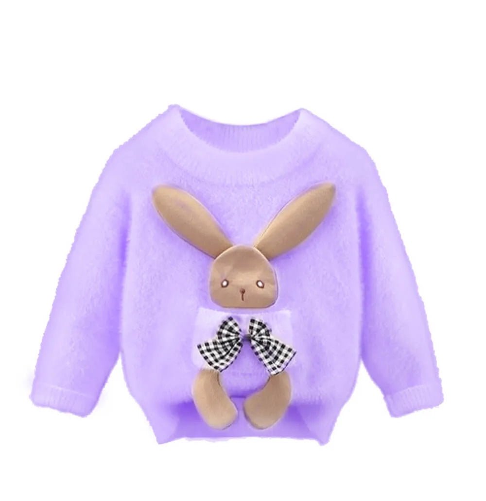 Purple with 3d Bunny Kids Cardigan Sweater, Round Neck - Little Surprise BoxPurple with 3d Bunny Kids Cardigan Sweater, Round Neck