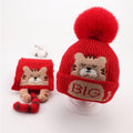 Red Bear woven Stretchable Woolen Winter Cap for Kids with Matching Neck Muffler Set (3-10yrs) - Little Surprise BoxRed Bear woven Stretchable Woolen Winter Cap for Kids with Matching Neck Muffler Set (3-10yrs)