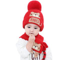 Red Bear woven Stretchable Woolen Winter Cap for Kids with Matching Neck Muffler Set (3-10yrs) - Little Surprise BoxRed Bear woven Stretchable Woolen Winter Cap for Kids with Matching Neck Muffler Set (3-10yrs)