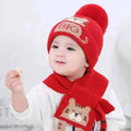 Red Bear woven Stretchable Woolen Winter Cap for Kids with Matching Neck Muffler Set (3-10yrs) - Little Surprise BoxRed Bear woven Stretchable Woolen Winter Cap for Kids with Matching Neck Muffler Set (3-10yrs)