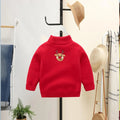 Red Cardigan Sweater Deer Monogram High Neck - Little Surprise BoxRed Cardigan Sweater Deer Monogram High Neck