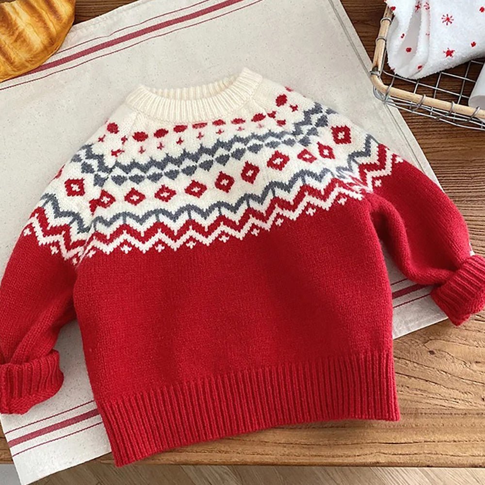 Red & Cream Diamond Warmer, Cardigan & Christmas Sweater for Kids - Little Surprise BoxRed & Cream Diamond Warmer, Cardigan & Christmas Sweater for Kids